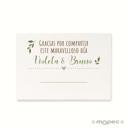 Tarjeta marca sitio Gracias.. 5,2x7,4cm.1hj=16u, min.5hj