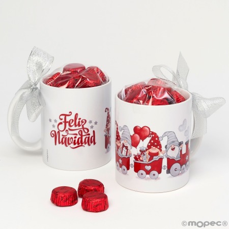 Taza Tren Gnomos ROJOS Feliz Navidad 6bomb. y caja regalo