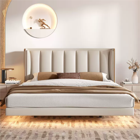 Cama Flotante Italiana Minimalista - Piel de Vaca y Avena CA-M-76