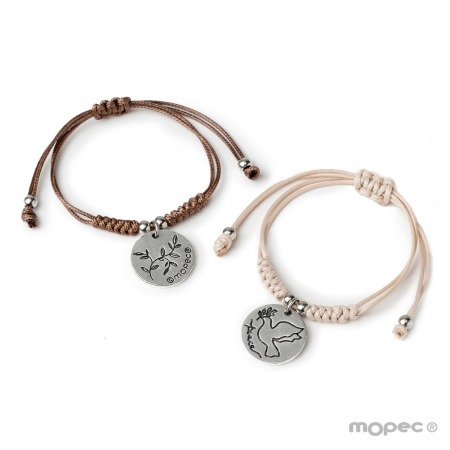 Pulsera beige medalla paloma marfil/marrón min.4