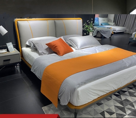 Cama Doble de Cuero Genuino Moderno y Minimalista-PID_2346