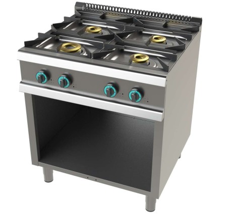 Cocina a gas con mueble de 4 fuegos 4,5+8+2x6 Kw Serie 900 JUNEX con medidas 800x900x900h mm 9400/3