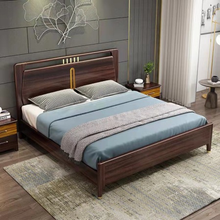 Cama Doble de Nogal Chino con Almacenamiento 1.8m