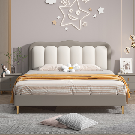 Cama Infantil Moderna Minimalista - Piel Sintética y Bicolor