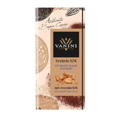 Tableta de Chocolate negro amargo Biscotto con Amaretto Vanini 100 gr.