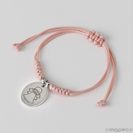 Pulsera cordón rosa medalla Ángel de la Guarda, min.4