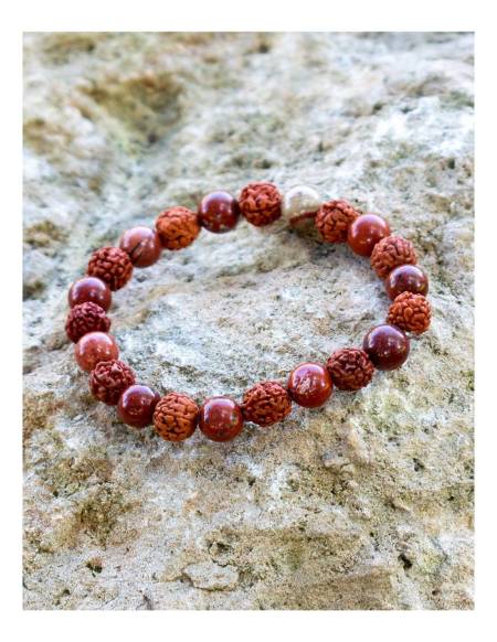 Pulsera Rudraksha y Jaspe Rojo - SPU0041J