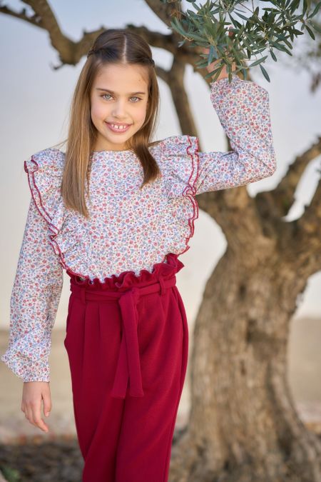 Blusa niña florecillas burdeos