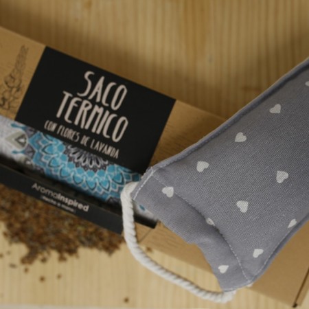 Saco térmico lavanda en caja - Corazones gris