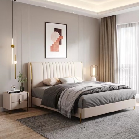 Cama Doble de Cuero Moderna y Elegante con Almacenamiento CA-M-34